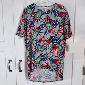 NWT LuLaRoe Irma Tunic Top Women's Size XXS Statue of Liberty Americana Hi Low